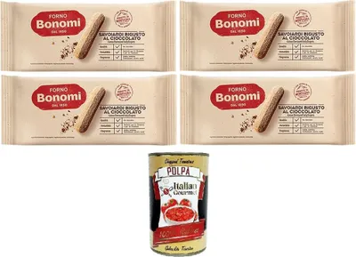 Produktbild von Forno Bonomi- Savoiardi bigusto al cioccolato Keks-Löffelchen mit Schokolade 4x 200gr + Italian Gourmet polpa 400g