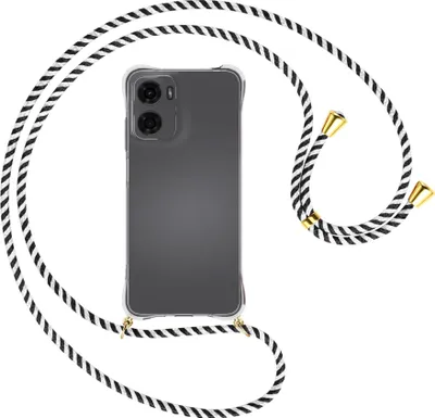Produktbild von Handykette Backcover-Schutzhülle mit Band (Metall goldfarben) für Motorola Moto G05 - schwarz/weiß gestreift