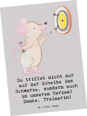 Produktbild von Mr. & Mrs. Panda Ansichtskarte Darts Trainerin - Grau Pastell - Geschenk, Geschenkidee, Postkarte, Dankbarkeit, Sportart, Grußkarte, Postkarten, Kunstkarten, Inspiration