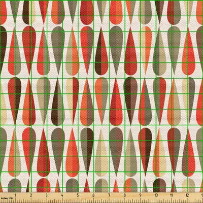 Zdjęcie produktu dla ABAKUHAUS Tkanina retro sprzedawana na metry, styl retro modern lat 60. i 70., motywy geometryczne, ciepłe kolory, ilustracja, 5 m (148 x 500 cm), wielokolorowa