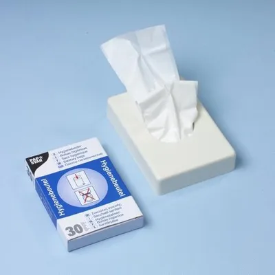 Produktbild von 1500 Hygienebeutel 28,5 cm x 8 cm x 7 cm weiss im Spenderkarton