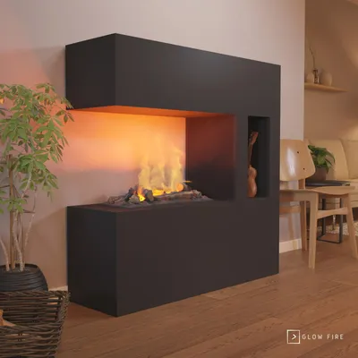 Produktbild von GLOW FIRE Elektrokamin 'Schiller' Pocket | Wasserdampf Kamin mit OMC 600 inkl. Holz in schwarz als Raumteiler | HxBxT: 120x120x37 cm