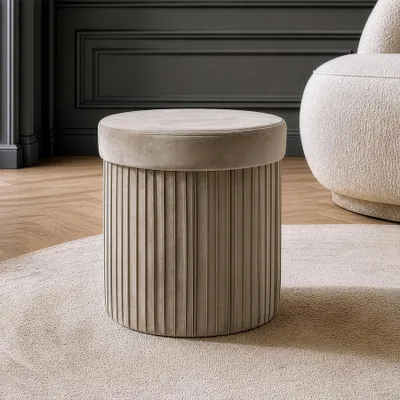 Produktbild von riess-ambiente Hocker ÉLAN 40cm champagner greige Samt runder Sitzhocker mit Stauraum faltbar
