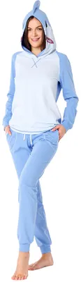 Image de Pyjama deux pièces pour femme Ladeheid, manches longues, motif animalier coloré, déguisement avec capuche LA40-238 (Requin bleu, M)