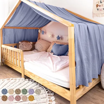 Produktbild von Musselin Hausbett Himmel Kinderzimmer Baumwolle mit Gold