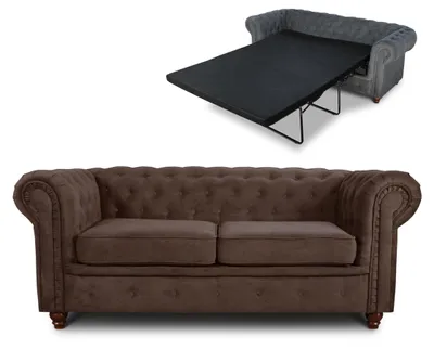 Produktbild von Schlafsofa Chesterfield Asti Bis 2-Sitzer, Sofa mit Schlaffunktion, Couch 2-er, Couchgarnitur, Sofagarnitur, Holzfüße - Glamour Design (Braun (Capri 45))