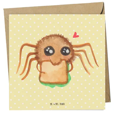 Produktbild von Mr. & Mrs. Panda Deluxe Karte Spinne Agathe Sandwich - Gelb Pastell - Geschenk, faltkarte, anlasskarte, Hungrig, Klappkarte, doppelkarte, Glück, Lebensfreude, Mut, Hunger