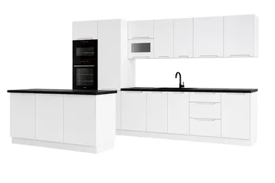 Produktbild von "Küchenzeile – Küchenblock – Einbauküche – Komplettküche – Singleküche – Zivora – KS23-G380 – 380 cm – Weiß ( Matt ) Ohne Arbeitsplatte & Elektroger