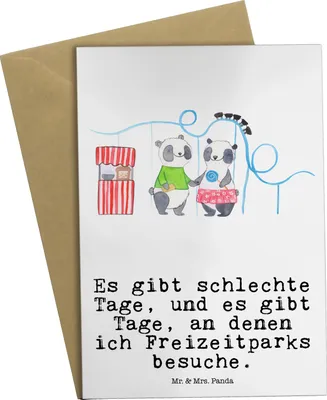 Produktbild von Mr. & Mrs. Panda Klappkarte Pandas Freizeitpark besuchen - Weiß - Geschenk, hochzeitskarten, genesungskarte, Achterbahn fahren, osterkarten, dankeskarten