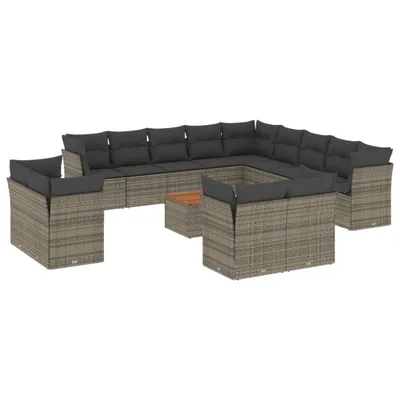 Produktbild von vidaXL 14-tlg. Garten-Sofagarnitur mit Kissen Grau Poly Rattan