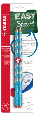 Image de Crayon triangulaire étroit pour droitiers - STABILO EASYgraph S en bleu - pack de 2 - dureté HB