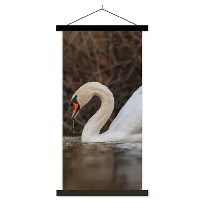 Produktbild von MuchoWow® Textilposter Schwan - Wasser - Tiere - Vogel 60x120 cm mit schwarzem Rahmen - Magnete