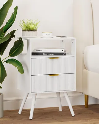 Image de Elzusha - Table de chevet moderne avec 2 tiroirs et une étagère ouverte