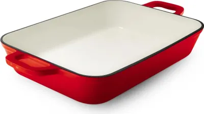 Image de Plat à gratin rectangulaire en fonte émaillée Grand Feu 3,2 l, rouge