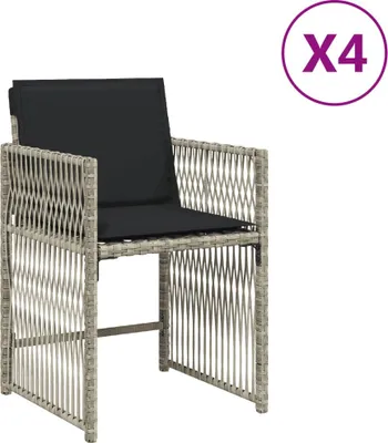 Image de vidaXL Chaises de jardin avec coussins 4 pcs. Gris clair Poly rotin