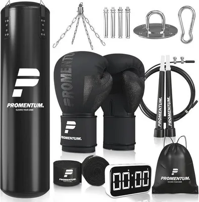 Produktbild von Famanu Boxsackset für Erwachsene - Trainingstimer, Boxhandschuhe und Handwraps