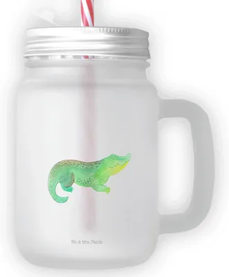 Produktbild von Mr. & Mrs. Panda Trinkglas Krokodil - Transparent - Geschenk, Krokodile, Becher mit Strohhalm, Glas, Cocktailglas, Lieblingsmensch, Beste Freundin, Mason Jar, Meer