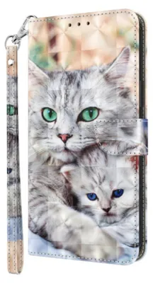 Produktbild von CLM-Tech Handyhülle kompatibel mit Xiaomi Redmi Note 14 Pro 5G Hülle - Tasche aus Kunstleder - Klapphülle mit Ständer und Kartenfächern - Schutzhülle Wallet Case Cover Katze und Kätzchen