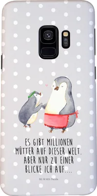 Produktbild von Mr. & Mrs. Panda Samsung Galaxy S9 Handyhülle Pinguin mit Kind - Grau Pastell - Geschenk, Handy Case, Hülle, Muttertag, Cover, Schutzhülle, Mama, Vorbild, Familie, Mutter