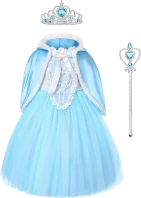 Produktbild von Kostüm ELSA Kleid mit Umhang, Kinder Prinzessin Kleid Cosplay Kostüme, Kinder Verkleidung Party Weihnachten Halloween Fest, mit Elsa Krone Zauberstab (110)