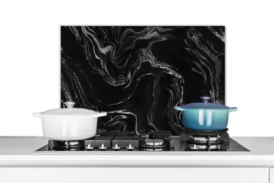 Obrázok produktu pre MuchoWow® Splashback Kuchyňa - Kuchynský backsplash - Ochrana steny pre sporák a drez Mramor - čierny - luxusný - strieborný 70x50cm Alu-Dibond