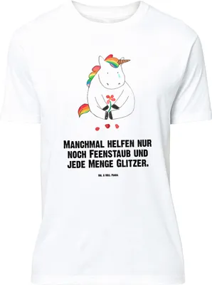 Produktbild von Mr. & Mrs. Panda Shirt Einhorn Traurig - Weiß - Geschenk, Lustiges T-Shirt, Trauer, Große Größen, Einhörner, Unicorn, Oversize, Glitzer, Freunde, Blume, Liebe, Tshirt