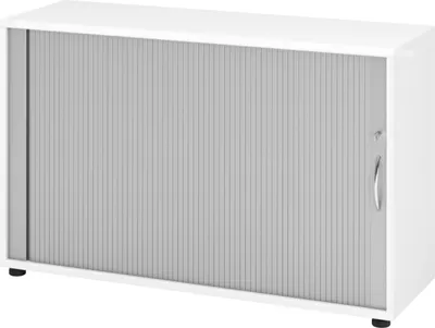 Produktbild von bümö Rollladenschrank office - 2 Ordnerhöhen - Nachbildung: Weiß/Silber, Griff: Bogengriff (Metall)