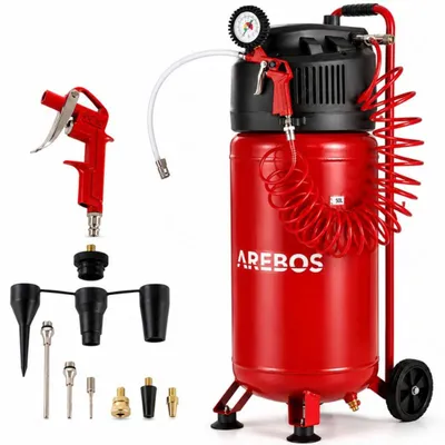 Obrázek produktu pro AREBOS 50L vzduchový kompresor Kompresor stojatý 1500 W 10 bar, včetně 13dílného příslušenství, nenáročný na údržbu, automatické vypínání, extra dlouhá vzduchová hadice, bez oleje