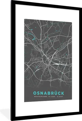 Produktbild von MuchoWow® Gerahmtes Poster Stadtplan - Osnabrück - Deutschland - Karte 60x90 cm - Poster mit Schwarzem Bilderrahmen Wandposter Rahmen Foto Bilder - Dekoration - Wandposter Wohnzimmer - Hochwertig