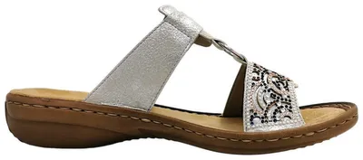 Imagen del producto de Sandalias de verano para mujer Rieker, cómodas, tipo chancla, color plateado, para uso diario