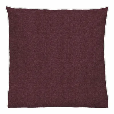 A square pillow with a textured burgundy fabric and a white trim around the edge, isolated on a white background.