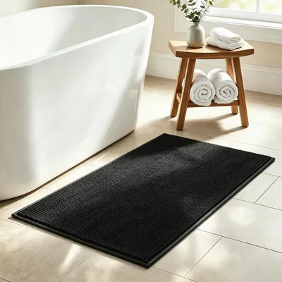 Produktbild von Badezimmerteppich Chenille rutschfest 80x50cm Schwarz Saugfähig Schnelltrocknend Maschinenwaschbar