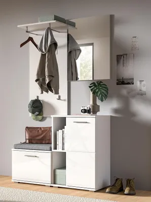 Produktbild von Prego Garderobenmöbel Set 4 Teile Hochglanz weiß, weiß.