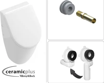 Produktbild von VILLEROY & BOCH SUBWAY Urinal mit CeramicPlus Beschichtung + SoftClose Deckel, mit Ein- und Ablaufgarnitur