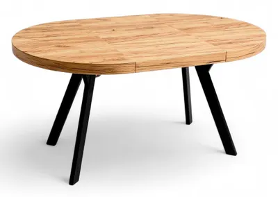 Produktbild von Ausziehbarer Runder Esstisch Ø110-310 cm, Schwarz-Metall & Eiche Craft Gold