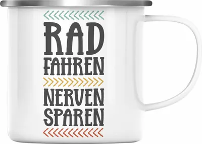 Produktbild von Trendation - Fahrrad Radfahrer Geschenk Rennrad Bike Geschenkidee Männer Emaille Tasse Fahrradfahrer Emaille Emaille Tasse (Silber)
