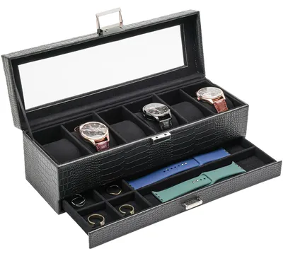 Produktbild von Luxus Uhrenbox mit Schublade - 6-Fächer Herren Uhren Aufbewahrungsbox