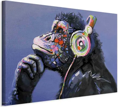 Produktbild von Italienischer Leinwand Leinwandbild - Musical Monkey (1 Part) Wide 120x80 cm Tiere g-C-0089-b-a