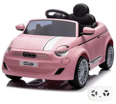 Immagine prodotto di Auto elettrica per bambini Fiat 500e 12V (1–5 anni) – Con licenza ufficiale, telecomando, sedile in pelle e lettore MP3 – Veicolo elettrico per bambini rosa
