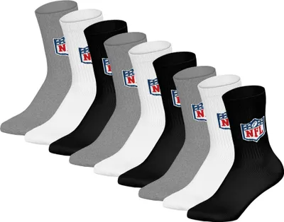 Produktbild von NFL Uni Socken, 9er Pack - NFL Shield 9Pack Crew Socks, Logo, Baumwollmischung Weiß/Grau/Schwarz 39-42