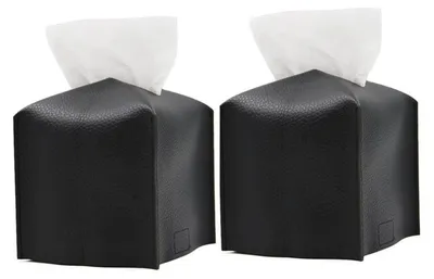 Produktbild von Taschentuchbox-Abdeckung quadratisch Kunstleder 2 Stück Schwarz 13x13x13 cm