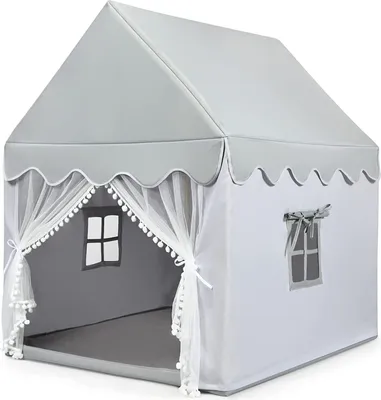 Produktbild von GOPLUS Kinderzelt Spielzelt mit Wattepad, 2 Kleine Fenster, Gaze-Vorhänge, Hausform, Oxford-Stoff, Rahmen aus Massivholz, Spielhaus für Kinder ab 3 Jahren