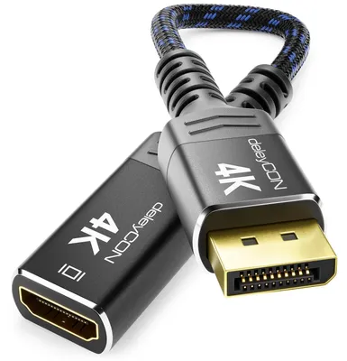Produktbild von deleyCON DisplayPort auf HDMI Adapter 4K@60Hz Stecker auf Buchse - Schwarz