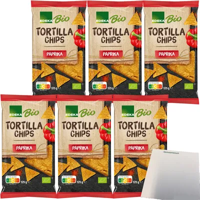 Produktbild von Edeka  Tortillachips Paprika Mais-Chips mit Paprikageschmack 6er Pack (6x125g Packung) + usy Block