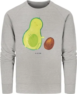 Produktbild von Mr. & Mrs. Panda Baumwoll Pullover Avocado Kern rollt Größe L - Heather Grey - Geschenk, Pulli, Sweatshirt, Sweater, Liebe, Babyparty, Bio-Pullover, Schwanger, Love, Bio