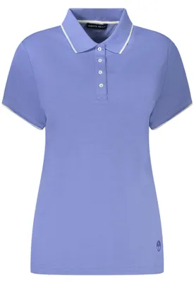 Produktbild von Damen Kurzarm-Poloshirt Blau mit Kontrastdetails und 4 Knöpfen