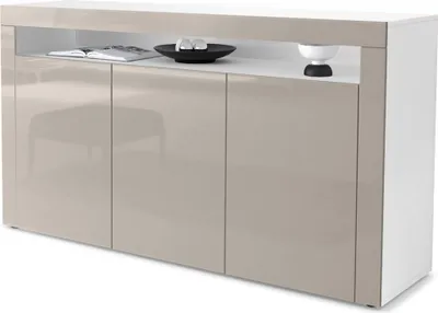 Produktbild von Vladon Sideboard Valencia,  Germany, Kommode mit 3 Türen und 1 offenem Fach, Weiß matt/Sandgrau Hochglanz/Sandgrau Hochglanz (155 x 92 x 40 cm)