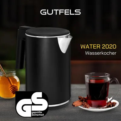 Produktbild von Gutfels Wasserkocher WATER 2020 | Doppelwandig | 1 Liter Füllvolumen | 360° Sockel | max. 2200 Watt | integrierter Filter | Überhitzungs-/Trockengehschutz | beleuchteter An/-Ausschalter