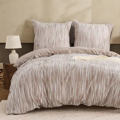 Zdjęcie produktu dla Komplet pościeli 155x220 cm, bawełna, wzór w paski, kolor beżowy, 2-częściowy