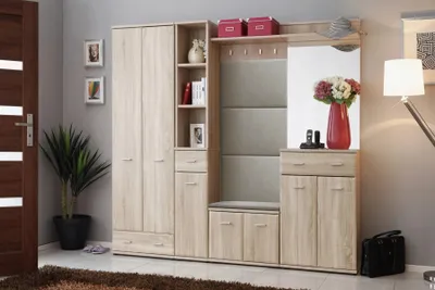Produktbild von Flurwand ARINA 8 mit Sitzkissen – Sonoma-Eiche